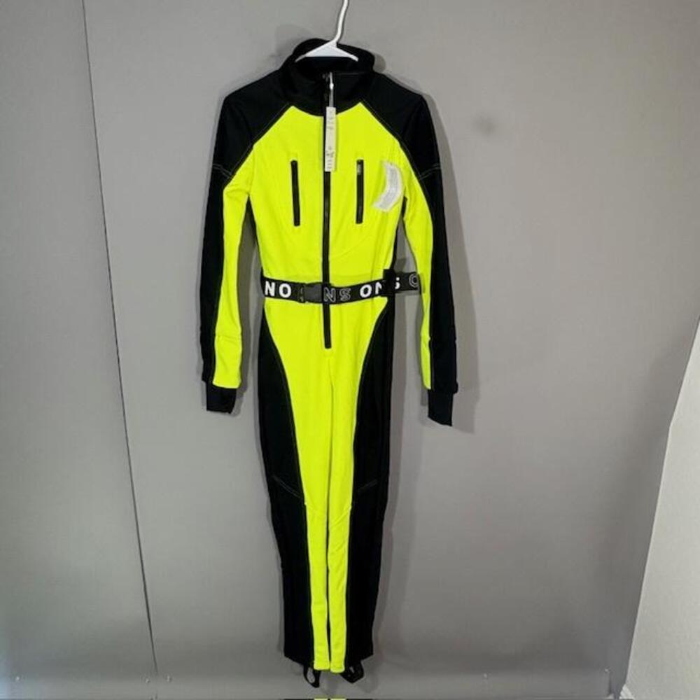 Topshop SNO Jumpsuit Womens 2 Yellow Black Ski Softshell Colorblock One Piece